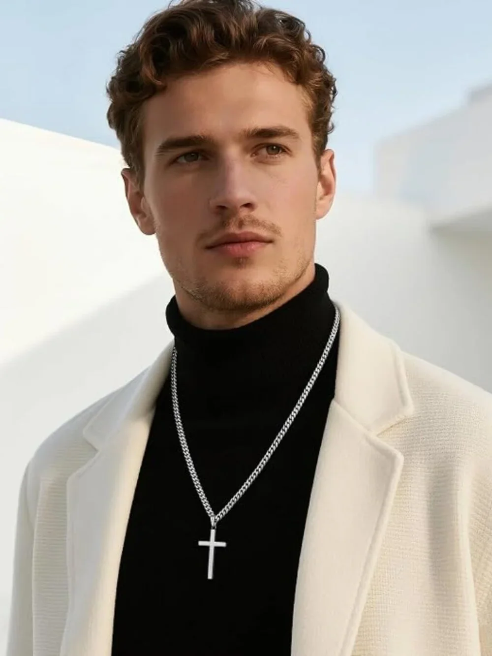 22 Inch S925 Sterling Silver Cross Necklace for Men Women